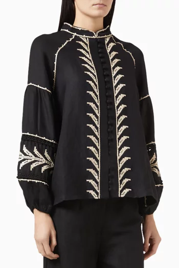 Palazzio Embroidered Shirt in Linen-blend