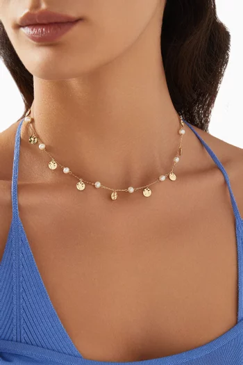 قلادة رقبة فييستا مزينة باللؤلؤ ذهب عيار 18