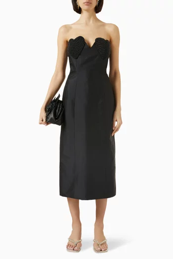Reine De Coeur Embellished Midi Dress in Taffeta