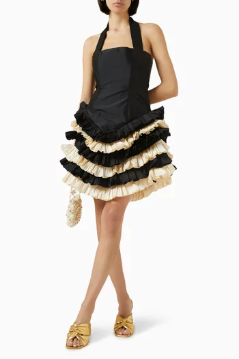 Cascade Ruffles Mini Dress in Satin