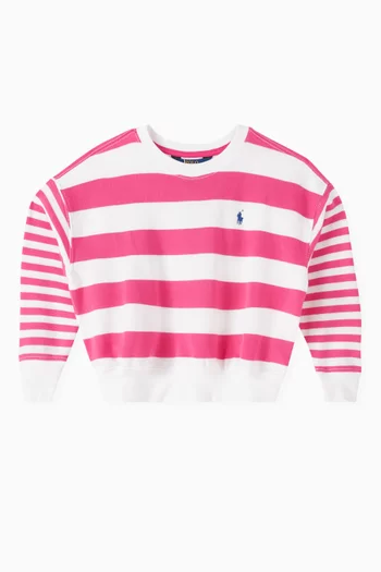 Embroidered-pony Striped Sweater in Cotton-blend