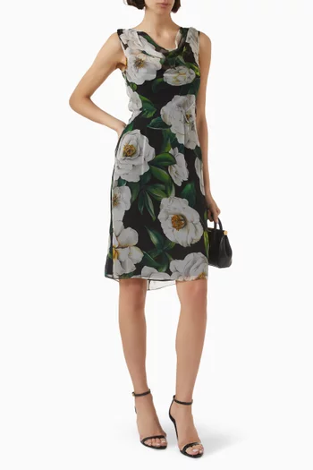 Gardenia-print Midi Dress in Silk