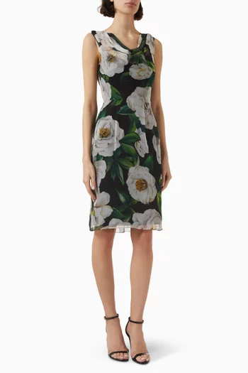 Gardenia-print Midi Dress in Silk
