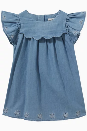 Gathered Dress in Organic Cotton Denim