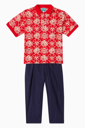 Graphic Print Polo Shirt in Cotton
