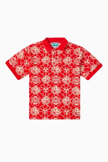 Graphic Print Polo Shirt in Cotton
