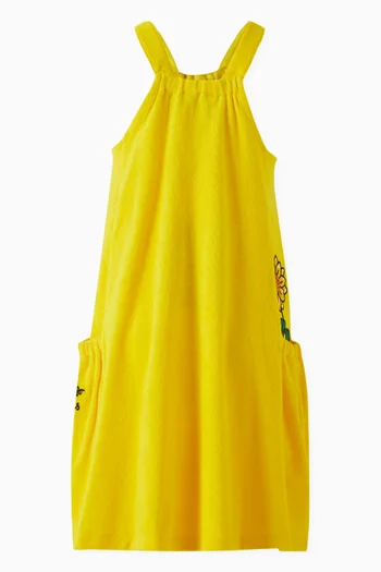 Sun Flower Embroidered Dress in Cotton Terry