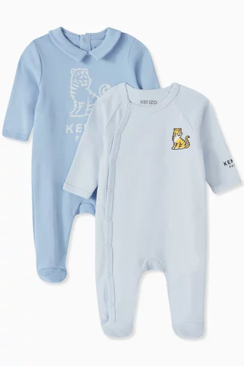 Tiger Logo-print Sleepsuit Set in Organic Cotton
