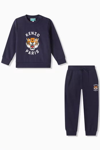 Tiger Head Tracksuit Set in Cotton