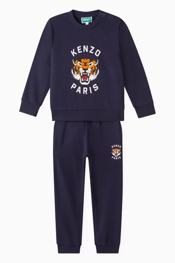 Tiger Head Tracksuit Set in Cotton