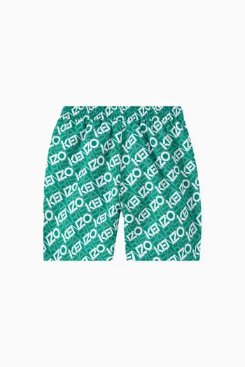 Logo Print Swim Trunks in Stretch Nylon