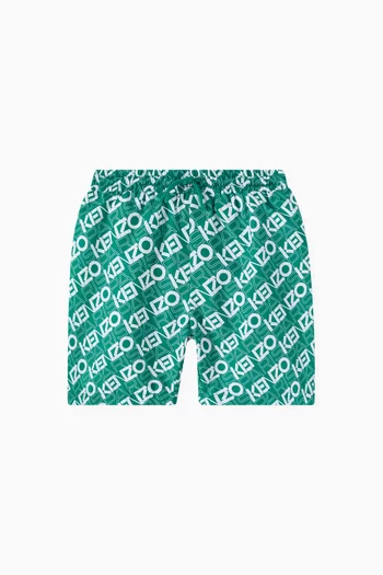 Logo Print Swim Trunks in Stretch Nylon