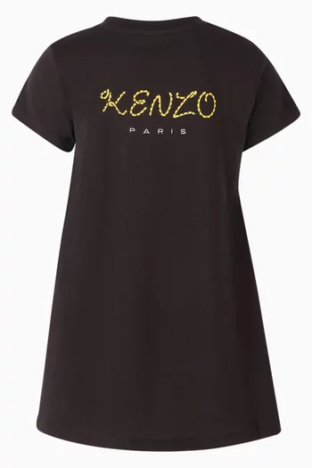 Tiger-embroidered T-shirt Dress in Organic Cotton