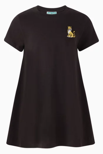 Tiger-embroidered T-shirt Dress in Organic Cotton