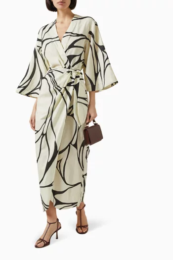 Avila Wrap-skirt Midi Dress in Linen Blend
