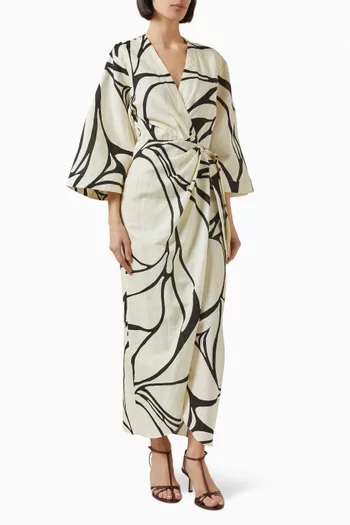 Avila Wrap-skirt Midi Dress in Linen Blend