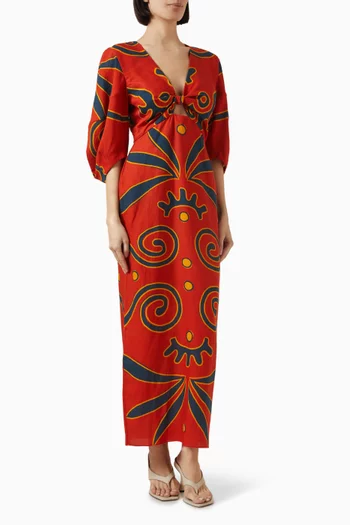 Gaia Cut-out Maxi Dress in Linen