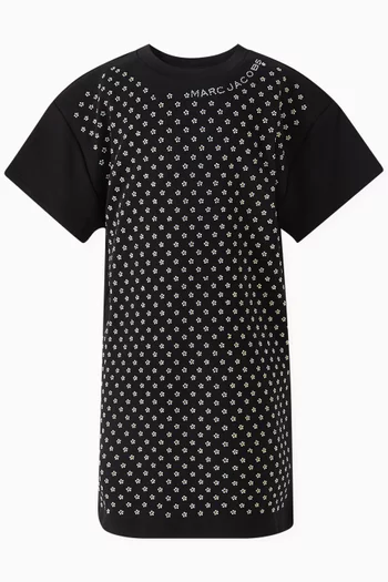 Daisy-embellished T-shirt Dress in Cotton