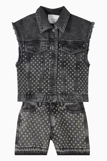 Rhinestone-embellished Vest in Cotton-denim