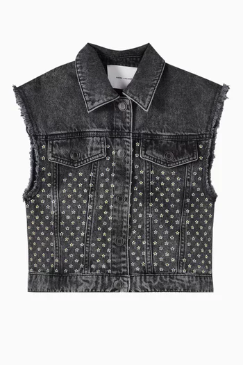 Rhinestone-embellished Vest in Cotton-denim
