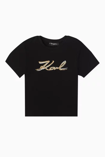 Sequin-embellished Logo T-shirt in Cotton-blend