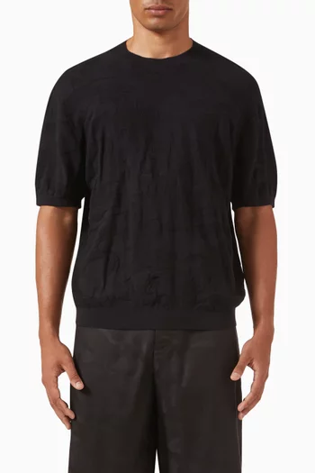 Short-sleeve Sweater in Camouflage Jacquard Cotton