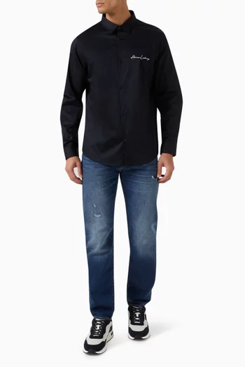 Logo Embroidered Shirt in Stretch Cotton