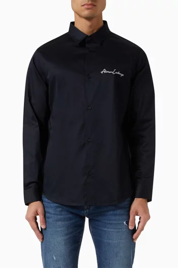Logo Embroidered Shirt in Stretch Cotton