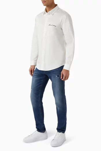 Logo Embroidered Shirt in Stretch Cotton