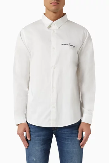Logo Embroidered Shirt in Stretch Cotton