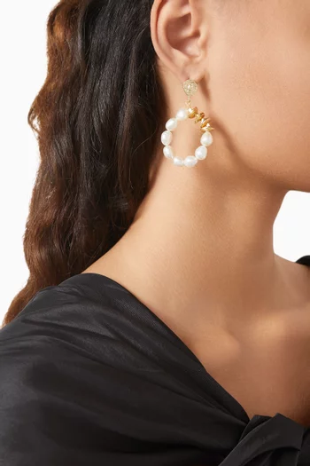 Pearl Hoop Earrings in 18kt Gold-plated Metal