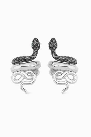 Mini Snake Crystal Earrings in Platinum-plated Bronze