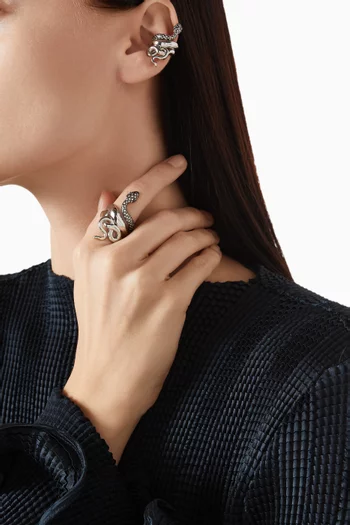 Mini Snake Crystal Ring in Platinum-plated Bronze
