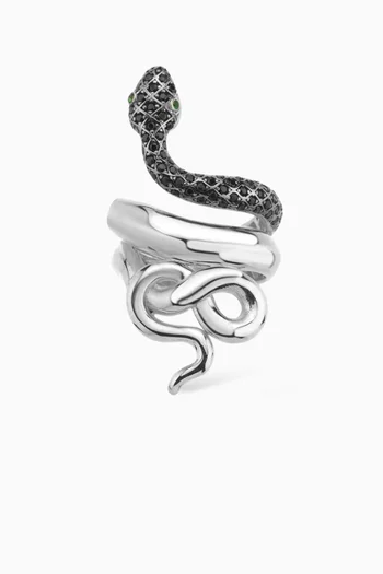 Mini Snake Crystal Ring in Platinum-plated Bronze