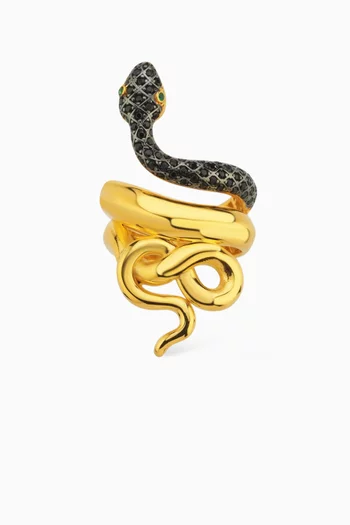 Mini Snake Crystal Ring in 24kt Gold-plated Bronze