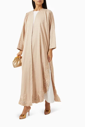 Floral Embroidered 3-piece Abaya Set in Nada