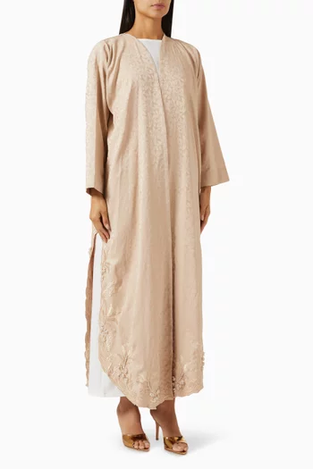 Floral Embroidered 3-piece Abaya Set in Nada