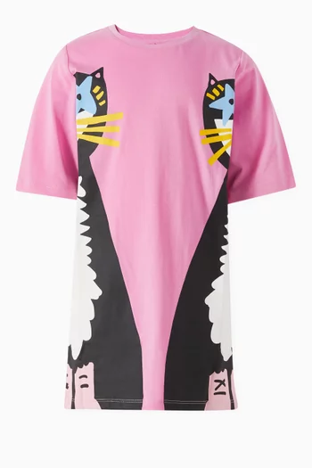 Cat Printed T-shirt Dress