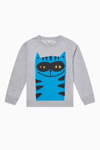 Cat Printed Sweatshirt in Organic Cotton