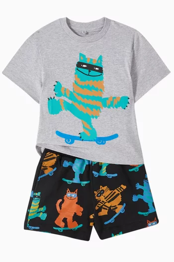 Skateboarding Cat Graphic-print T-shirt in Cotton