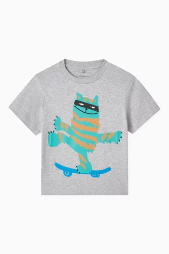 Skateboarding Cat Graphic-print T-shirt in Cotton
