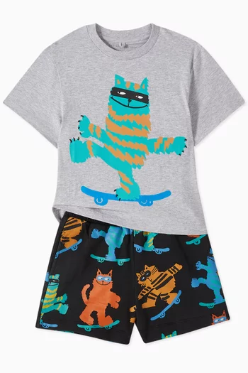 Skateboarding Cats Printed Sweatshorts in Jersey