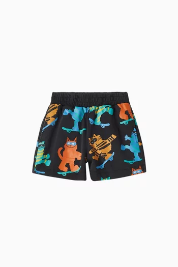 Skateboarding Cats Printed Sweatshorts in Jersey