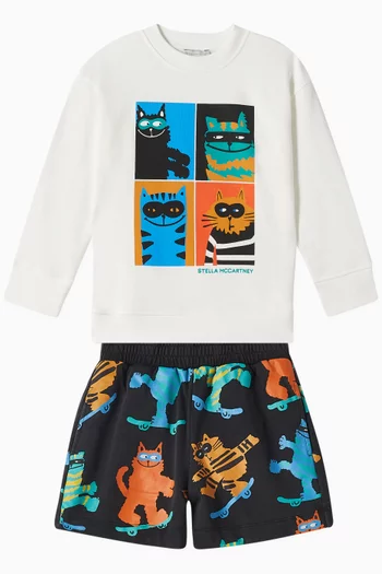 Cats Printed Sweatshirt in Cotton