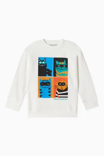 Cats Printed Sweatshirt in Cotton
