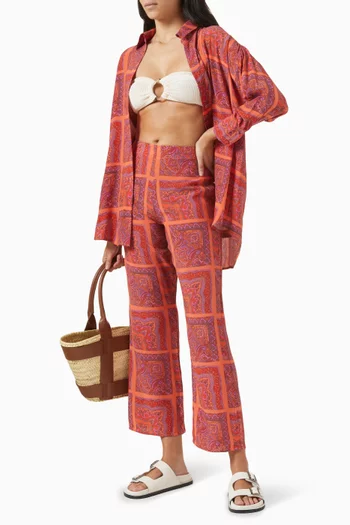 بنطال زويا مزين بنقشة حرير نباتي