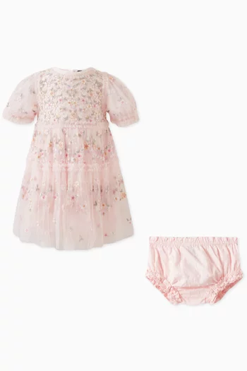 Exclusive Garland Ribbon Embroidered Dress & Bloomers Set
