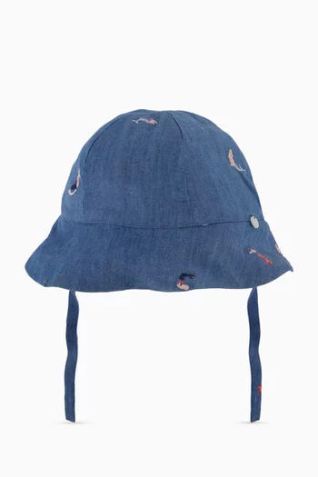 Embroidered Mermaid Bucket Hat in Viscose