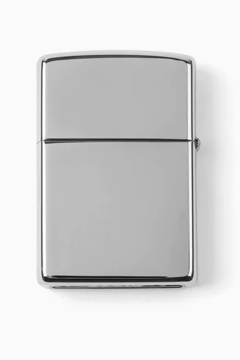 Logo-engraved Zippo Lighter in Silver-tone Chrome