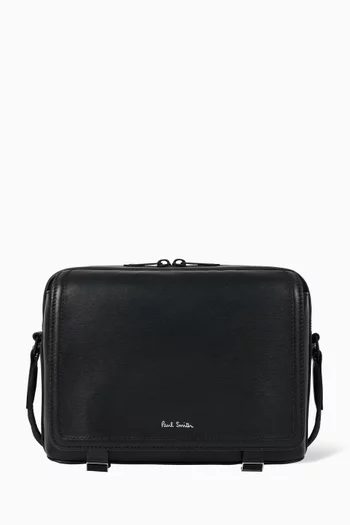 Straw-Grain Messenger Bag in Embossed Leather